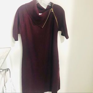 Calvin Klein short sleeve midi sweater dress with gold zipper collar Sz M